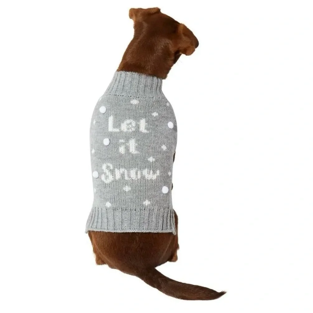 Gray “Let It Snow” Dog Sweater Christmas Holiday Pet Sweater Size Medium NWT